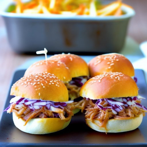 Miniature Pulled Pork Sliders with Coleslaw and BBQ Sauce