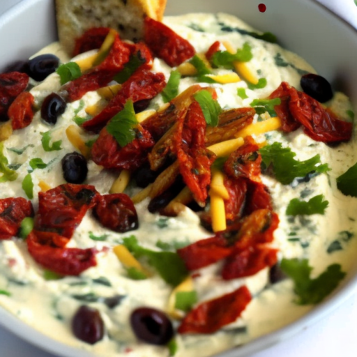 Roasted Garlic and Herb Feta Dip with Sun-Dried Tomatoes and Olives