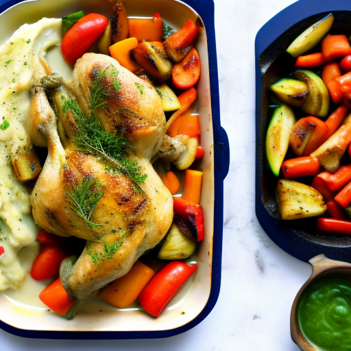 Savory Herb Roasted Chicken with Garlic Mashed Potatoes and Roasted Vegetables