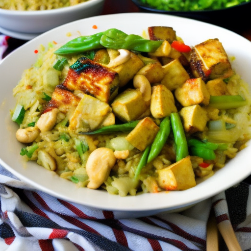 Thai Grilled Green Curry Tofu Fried Rice With Cashews And Raisins