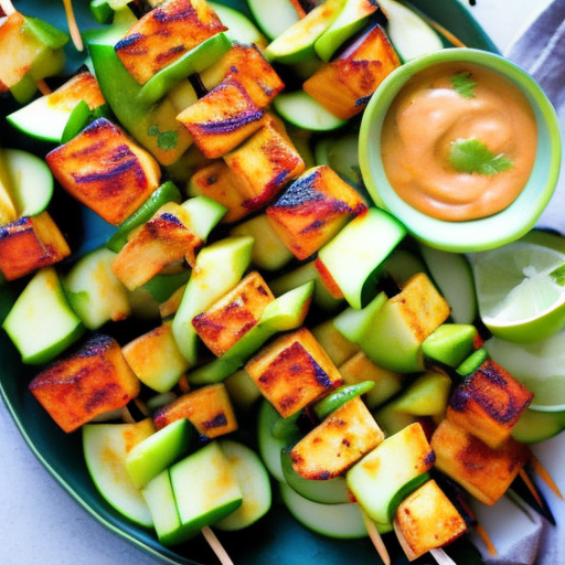 Thai Grilled Red Curry Tofu Skewers With Peanut Sauce And Cucumber Salad