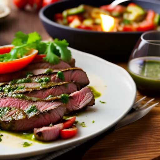 Argentinean Grilled Flank Steak With Chimichurri Sauce And Grilled Vegetables