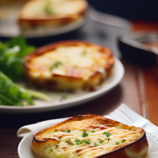 French Grilled Croque Monsieur Casserole With Gruyere Cheese And Bechamel Sauce