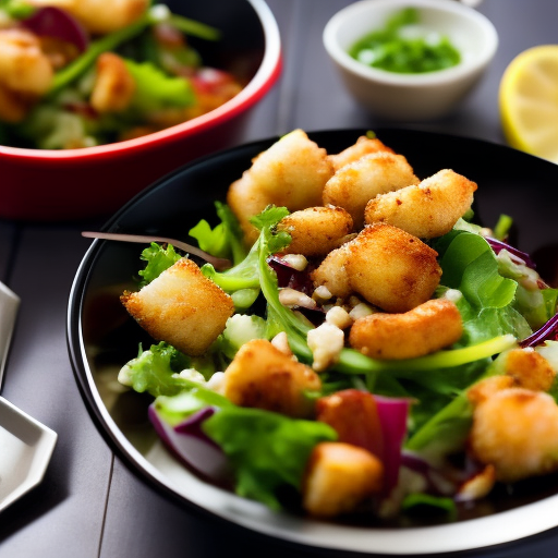 Fried Calamari Salad with Lemon Garlic Dressing and Croutons