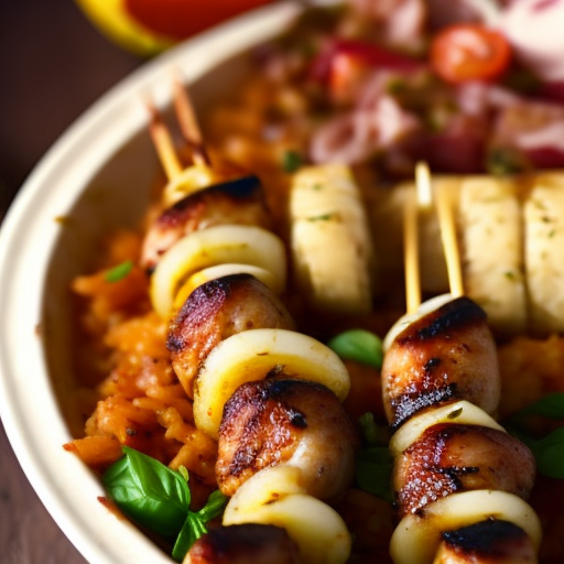 German Grilled Bratwurst And Sauerkraut Skewers With Mustard Sauce