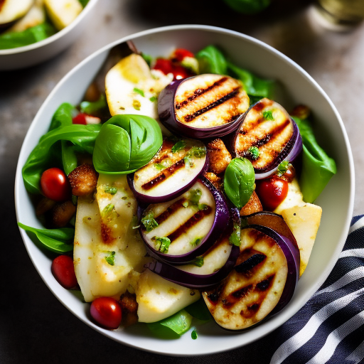 Greek Grilled Eggplant And Halloumi Cheese Salad With Lemon Dressing