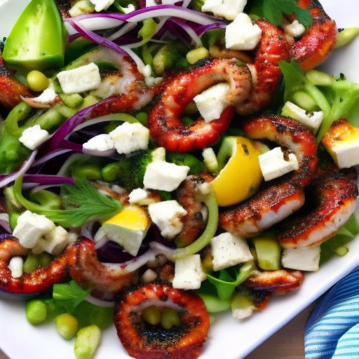 Greek Grilled Octopus And Feta Cheese Salad With Lemon Dressing