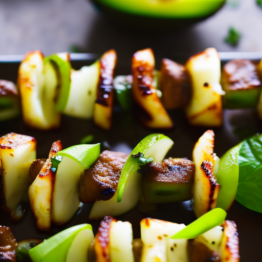 Grilled Halloumi Cheese and Kiwi Skewers with Mint Honey Glaze