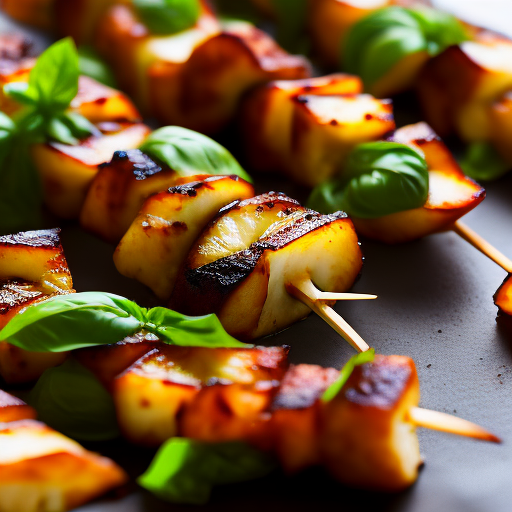 Grilled Halloumi Cheese and Plum Skewers with Basil Honey Glaze