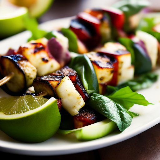 Grilled Vegetable and Halloumi Cheese Salad Skewers with Lemon Vinaigrette