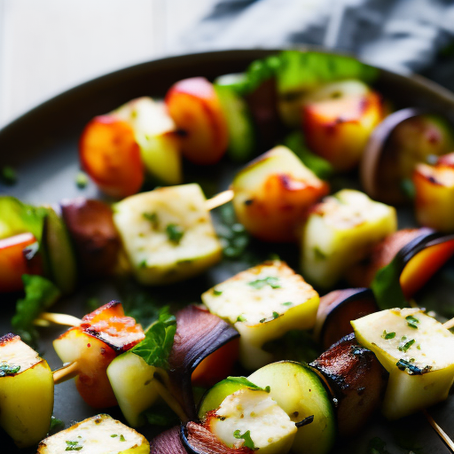 Grilled Vegetable and Halloumi Cheese Skewers with Lemon Thyme Dressing