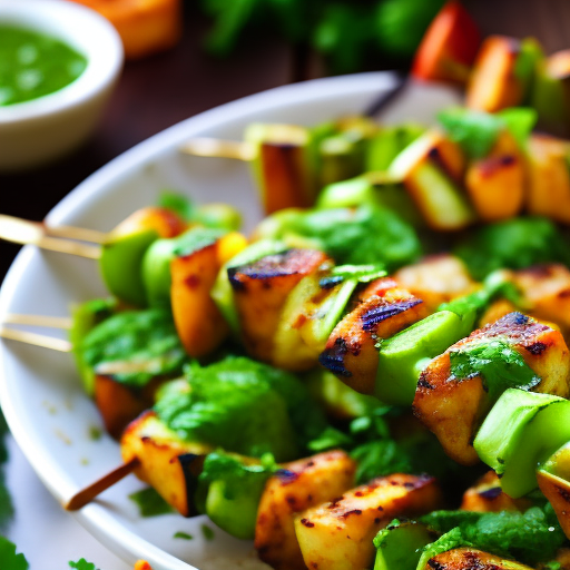 Indian Grilled Tandoori Paneer Skewers With Mint Chutney