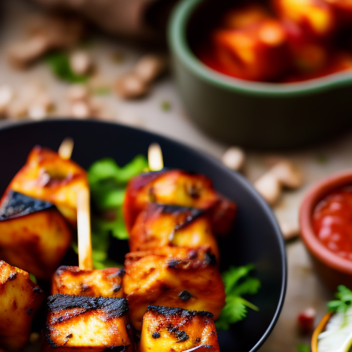 Indian Grilled Tandoori Paneer Tikka Skewers