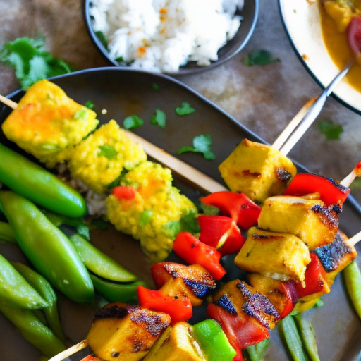 Jamaican Grilled Curry Vegetable Skewers With Coconut Rice And Peas