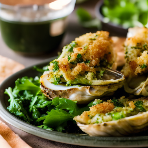 Louisiana Grilled Oysters Rockefeller With Parmesan Cheese And Bread Crumbs