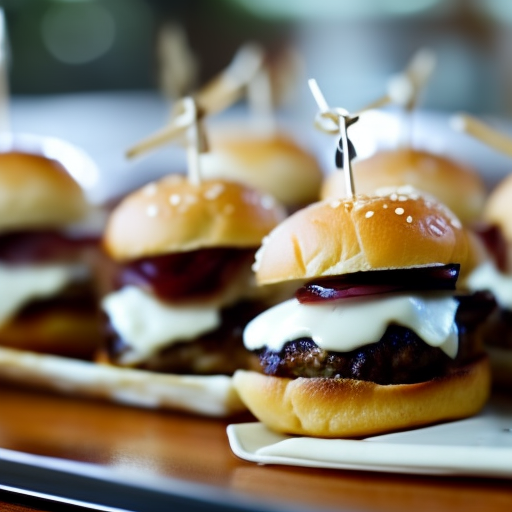 Miniature Beef Sliders with Caramelized Onions and Horseradish Cream Sauce