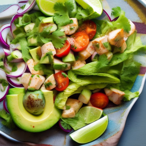 Peruvian Grilled Seafood Ceviche Salad With Avocado And Lime Dressing