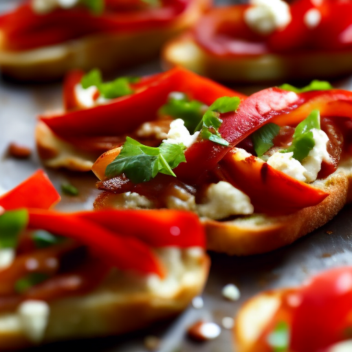 Roasted Red Pepper and Goat Cheese Crostini with Caramelized Onions