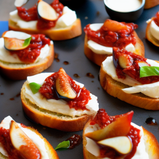 Roasted Red Pepper and Goat Cheese Crostini with Fig Jam