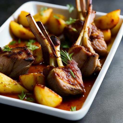 Spanish Grilled Lamb Chops With Garlic And Rosemary Sauce And Patatas Bravas