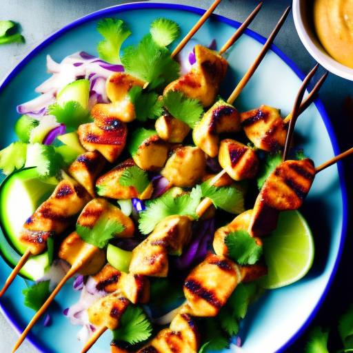 Thai Grilled Chicken Satay Skewers With Peanut Sauce And Cucumber Salad