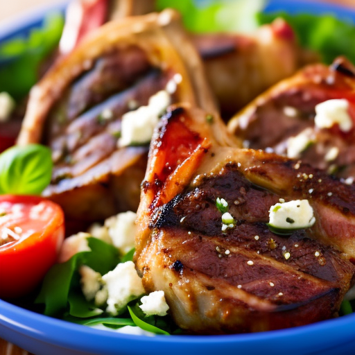 Greek Grilled Lamb Chops With Greek Salad And Feta Cheese