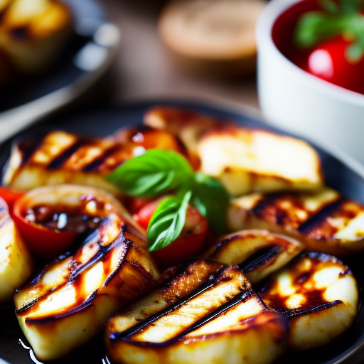 Grilled Halloumi with Roasted Vegetables and Balsamic Glaze