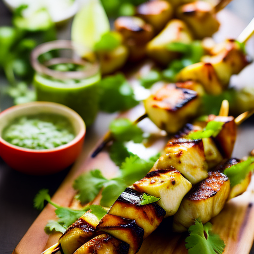 Grilled Pineapple and Chicken Salad Skewers with Cilantro Lime Dressing