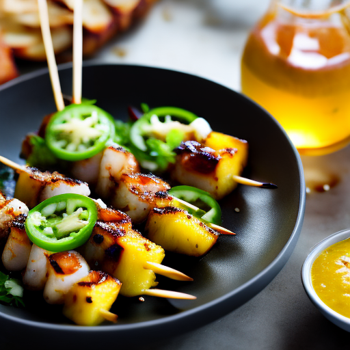 Grilled Pineapple and Shrimp Salad Skewers with Mango Jalapeno Dressing