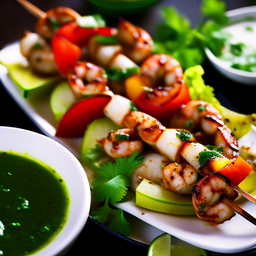 Grilled Shrimp and Mango Skewers with Lime Cilantro Sauce