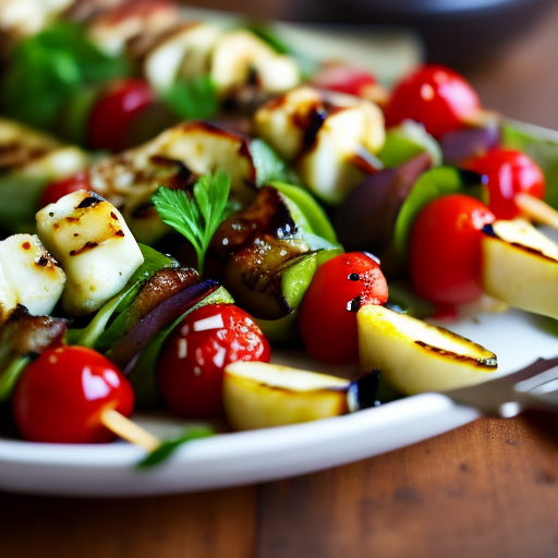 Grilled Vegetable and Halloumi Cheese Salad Skewers with Balsamic Vinaigrette