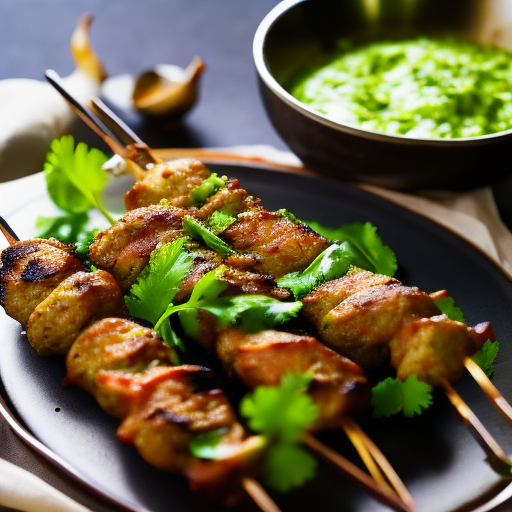 Indian Spicy Grilled Lamb Seekh Kebabs With Mint Chutney And Onion Salad