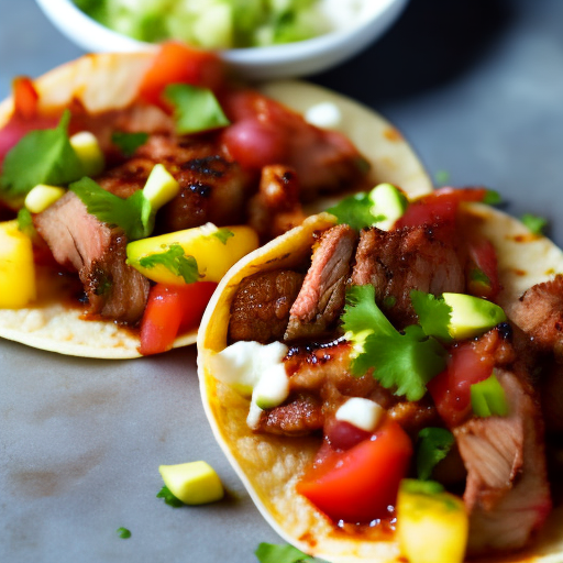 Mexican Grilled Steak Tacos Al Pastor With Pineapple Salsa And Lime Crema